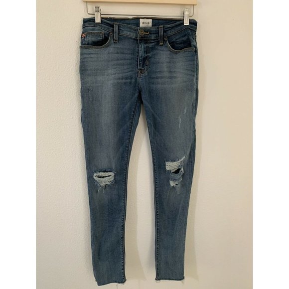 Hudson Jeans Krista Super Skinny Ankle Jeans Size 28 Raw Hem Distressed Light - Picture 1 of 9